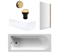 Round Single Ended 1700x700 Bath Set - Front & End Panels & Brushed Brass Screen & Brushed Brass Waste