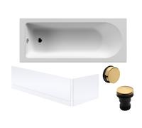 Round Single Ended 1700x700 Bath Set - Front & End Panels & Brushed Brass Waste