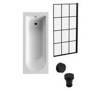 Round Single Ended 1700x700 Bath Set - Leg Set & Black Square Framed Screen & Black Waste ( Bath Panels - sold separately)