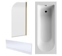 Round Single Ended 1700x700 Shower Bath Set - Front Panel, Brushed Brass Round Bath Screen & Leg Set