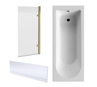 Round Single Ended 1700x700 Shower Bath Set - Front Panel, Square Hinged Screen & Leg Set