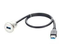 Round Single Port USB 3.0 Male to Female Extension Cable Aluminium AUX Car Mount Flush Dash Cable USB A Feed Through Coupler Extender Cord for Truck Boat Motorcycle Dashboard(0.3M/1FT) (USB 3.0)
