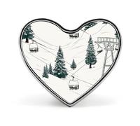 Round Ski Lift With Fir Tree Brooch Lapel Shawl Pin Vintage Metal Heart Badge Minimalist Collar Brooch Jewelry Decoration Suit Sweater Backpack Gift for Women Mother Bride