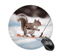 Round Skiing Squirrel Mouse Pad Non-Slip Rubber Small Cute Mouse Pad Mini Travel Gaming Mousepad Washable Funny Computer Mat Waterproof for Laptop Office Home Men Women