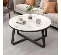 Round Slate and Metal Coffee Table - 20” Modern Italian Design Black Base White Top - Small Apartment Balcony Tea Table Stylish Centerpiece for Living Room