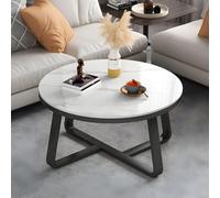 Round Slate and Metal Coffee Table - 24" Small Apartment Tea Table with Ivory Top and Black Base - Stylish Italian Balcony Decor t for Living Room & Dining