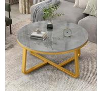 Round Slate and Metal Coffee Table - Modern 24" Small Living Room Tea Table with Base, Marble Gray Top - Stylish Accent for Italian Balconies & Apartments
