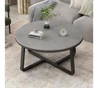 Round Slate and Metal Coffee Table - Modern Grey Top with Black Base 20" L x 20" W x 18" H - Stylish Tea Table for Small Apartments and Italian Balconies