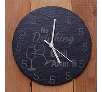 Round Slate Clock - laser engraved - No drinking until after 5 - ideal as a Christmas present or a great addition to any home