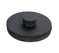 Argon Tableware Round Slate Placemats & Coasters - 10cm - 12 Piece Drink Coasters Black Stone Natural Slate Drink Mat Cup Mats for Kitchen, Bar, Restaurant, Events