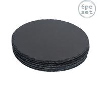 Argon Tableware Round Slate Placemats - 30cm - Pack of 6 - Black Natural Stone Slate Dinner Mats Dinnerware Plate Placemats for Kitchen, Home, Bar, Restaurant, Weddings, Events