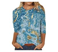 Round Sleeve Blouse T-Shirt Deep Colour Long Scenery Neck Print Casual Women's Blouse for Women Beach Dress Black, d, 4XL