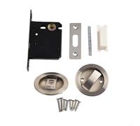 Round sliding door lock with clear red green indicator and single hook for reliable security on bathroom sliding doors (Silver)