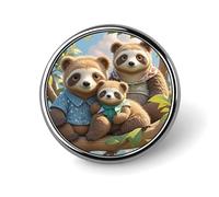 Round Sloth Family Brooch Classic Mini Pin 1 Inch Aluminum Alloy Lapel Pin Personalized Button Badge for Backpack Hat Suit Jacket Clothing Decoration