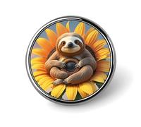 Round Sloth Sitting on Sunflower Brooch Classic Mini Pin 1 Inch Aluminum Alloy Lapel Pin Personalized Button Badge for Backpack Hat Suit Jacket Clothing Decoration