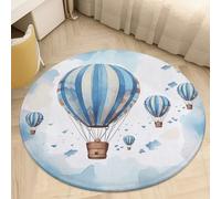 Round Small Area Rug, Blue Hot Air Balloon Print Circle Rugs, Non Slip Washable Floor Mat, Soft Throw Rug for Living Room, Powder Room Entryway, Bathroom, Bedside, Floor Decor 80 * 80cm