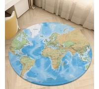 Round Small Area Rug, World Map Print Circle Rugs, Non Slip Washable Floor Mat, Soft Throw Rug for Living Room, Powder Room Entryway, Bathroom, Bedside, Floor Decor 80 * 80cm