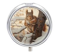 Round Small Pill Box Waterproof Medicine Pill Organizer Portable Animal on Tree Printing Travel Pill Case for Vitamin Travel Purse Or Pocket