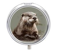 Round Small Pill Box Waterproof Medicine Pill Organizer Portable Beaver Animal Printing Travel Pill Case for Vitamin Travel Purse Or Pocket