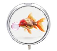 Round Small Pill Box Waterproof Medicine Pill Organizer Portable Fish Blowing Bubble Gum Printing Travel Pill Case for Vitamin Travel Purse Or Pocket