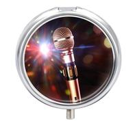 Round Small Pill Box Waterproof Medicine Pill Organizer Portable Karaoke Microphone Printing Travel Pill Case for Vitamin Travel Purse Or Pocket