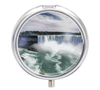 Round Small Pill Box Waterproof Medicine Pill Organizer Portable Niagara Falls Printing Travel Pill Case for Vitamin Travel Purse Or Pocket
