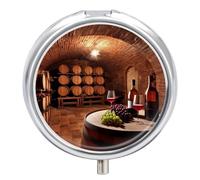 Round Small Pill Box Waterproof Medicine Pill Organizer Portable Red Wine Cellar Printing Travel Pill Case for Vitamin Travel Purse Or Pocket