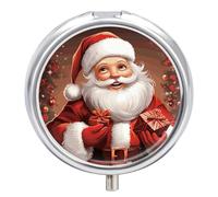 Round Small Pill Box Waterproof Medicine Pill Organizer Portable Santa Claus Xmas Gifts Printing Travel Pill Case for Vitamin Travel Purse Or Pocket