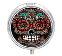 Round Small Pill Box Waterproof Medicine Pill Organizer Portable Sugar Skulls Day of The Dead Printing Travel Pill Case for Vitamin Travel Purse Or Pocket