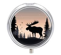 Round Small Pill Case 3 Compartment Metal Portable Travel Pillbox for Purse | Moisture Proof, Easy to Open, Fits Wallets & Pockets, Moose Mountain Pine Tree Wilderness Pill Organizer for Vitamins Fish
