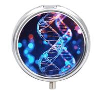 Round Small Pill Case 3 Compartment Metal Portable Travel Pillbox for Purse | Moisture Proof, Easy to Open, Fits Wallets & Pockets, DNA Genetic Helix Pill Organizer for Vitamins Fish Oil