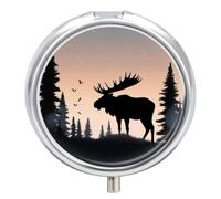 Round Small Pill Case 3 Compartment Metal Portable Travel Pillbox for Purse | Moisture Proof, Easy to Open, Fits Wallets & Pockets, Moose Mountain Pine Tree Pill Organizer for Vitamins Fish Oil