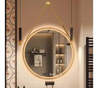 Round Smart Bathroom Mirror - Wall Mounted LED Vanity Mirror with 3 Color Lights Anti-Fog Feature Aluminum Alloy Frame Time & Temperature Display Perfect for Modern Bathrooms.