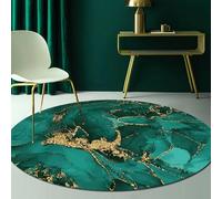 Round Soft Area Rug 180cm Non-Slip Short Pile Carpet for Bedroom & Dining Room, Retro Abstract Gold & Green Ink Splash Design, Washable Home Decor, Cozy Floor Mat