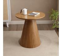 Round Solid Wood Coffee Table with Tapered Base, Natural Grain Design for Living Room, Study, Dining Room, Balcony, Waiting Room