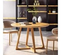 Round Solid Wood Dining Table, Mid Century Modern Pedestal Table for 2-4 People, Rustic Small Coffee Table for Kitchen or Dining Room