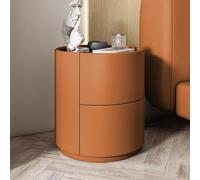 Round Solid Wood Nightstand with Two Drawers - Minimalist Bedside Table for Contemporary Bedroom