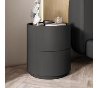 Round Solid Wood Nightstand with Two Drawers - Minimalist Bedside Table for Contemporary Bedroom
