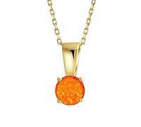 Round Solitaire Mexican Orange Created Opal Pendant Necklace For Women Yellow Gold Plated .925 Sterling Silver October Birthstone