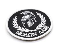 Round Spartan Helmet Morale Patch Hook and Loop 8cm Embroidered Fabric Badge MOAON AABE Tactical Airsoft Patches Military Army Black and White