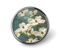 Round Spring Dogwood Blossoms Brooch Classic Mini Pin 1 Inch Aluminum Alloy Lapel Pin Personalized Button Badge for Backpack Hat Suit Jacket Clothing Decoration