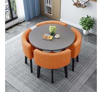 Round Square Dining Table Set for 4 Marble Conference Table with 4 Chairs Reception Table & Chair ion Kitchen Table with Metal Legs for Living Room 90cm/35.4in