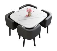 Round Square Dining Table Set for 4 - Space-Saving 90x75cm White Kitchen & Dining Room Furniture with Chairs - Modern Conference Table for Small Spaces