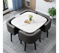 Round/Square Dining Table Set with 4 Black Chairs - Space-Saving Kitchen & Living Room Dining Group for 4 People - Stylish Leather Design for Modern Homes