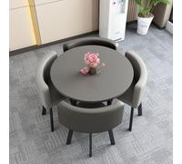 Round & Square Dining Table Set with 4 Chairs, Conference Table for Kitchen, Modern Design, 80x80x75CM, Perfect for Dining Room & Home Decor