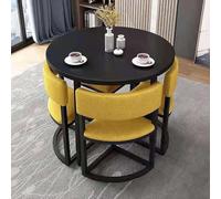 Round/Square Dining Table Set with 4 Soft Cushioned Chairs, Metal Frame, Space-Saving Design, Perfect for Kitchen, Living Room, Office Meetings, Modern Style