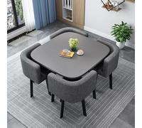 Round/Square Dining table Set with Chairs, Modern Conference Table and 4 Chairs Set, Reception Table and Chair Combination,Wooden Kitchen Table Set for 4 for Living Room Dining Room(80cm(31.5in), 9)