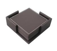 Round/Square Insulation Mat,6PCS Non-Stick Waterproof Leather Coasters for Drinks,Coffee Cup Pad with Base(Coffee Square)