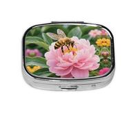 Round Square Pill Case Bees Collect Honey Daily Box 2 Compartments Travel Pill Container for Pocket Wallet Liver Oil Storage Box