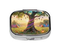 Round Square Pill Case Bohemian Tree of Life 2 Compartment Daily Storage Box for Pocket Wallet Cod Liver Oil Storage Box